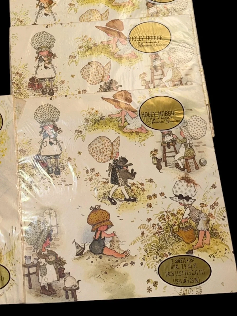 Lot of 4 Vintage Holly Hobbie American Greetings Gift Wrap Paper Sealed NOS